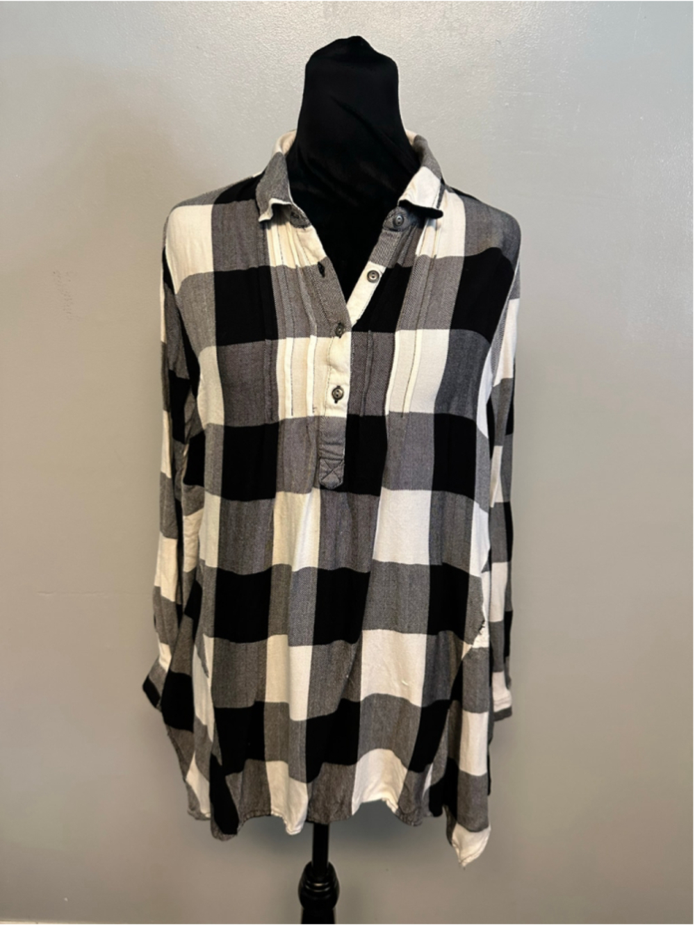 Cato Plaid Button Down Shirt Black White Size Large Fall Buffalo Plaid